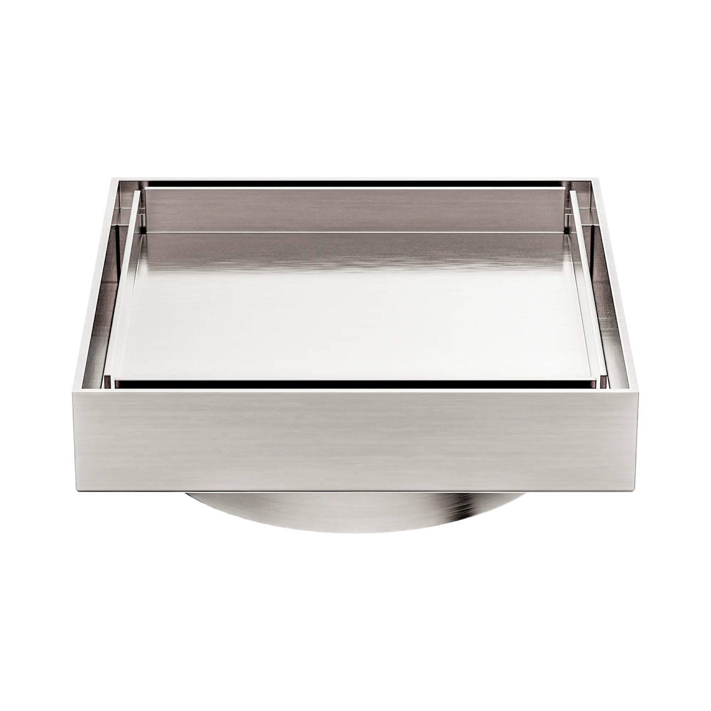 130mm Square Tile Insert Floor Waste 100mm Outlet Brushed Nickel