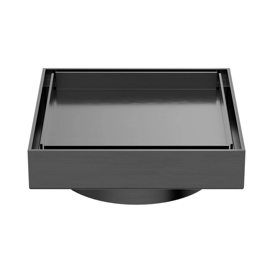 130mm Square Tile Insert Floor Waste 100mm Outlet Gun Metal