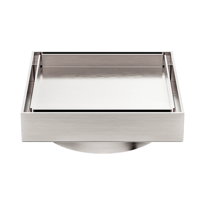 Nero 100mm Square Tile Insert Floor Waste 80mm Outlet Brushed Nickel