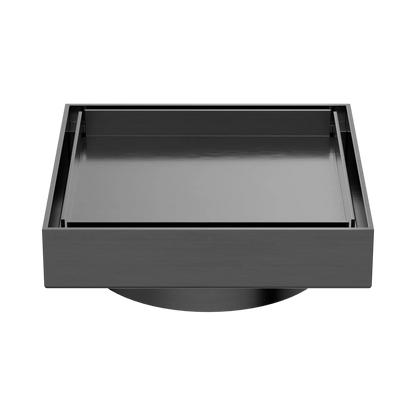100mm Square Tile Insert Floor Waste 80mm Outlet Gun Metal