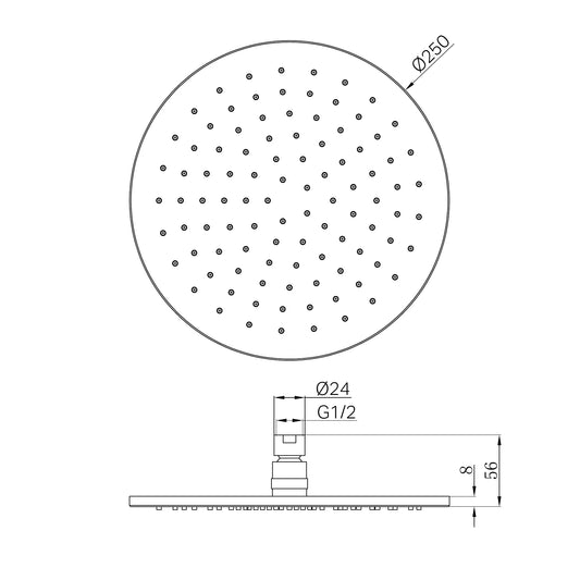 250mm Round Shower Head Brushed Gold