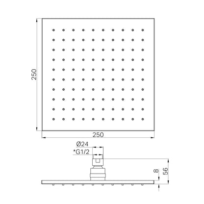 250mm Square Shower Head Gun Metal