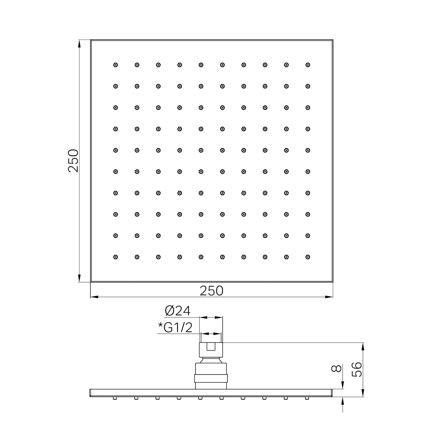 250mm Square Shower Head Chrome