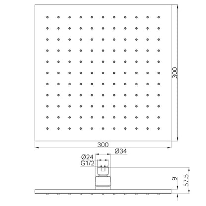 300mm Square Shower Head Matte Black