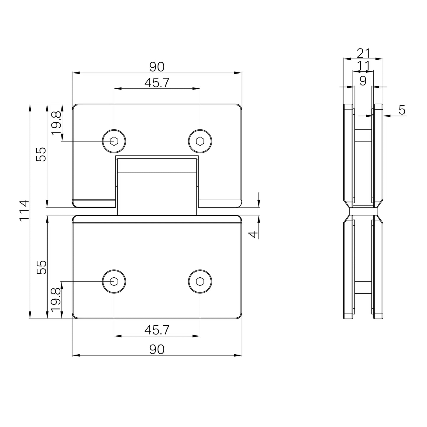 180 Degree Glass To Glass Shower Hinge 10mm Glass Gun Metal