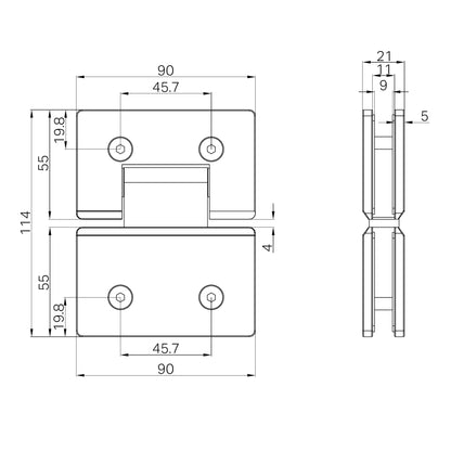 180 Degree Glass To Glass Shower Hinge 10mm Glass Gun Metal
