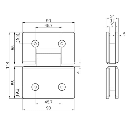 Nero 180 Degree Glass To Glass Shower Hinge 10mm Glass Brushed Gold
