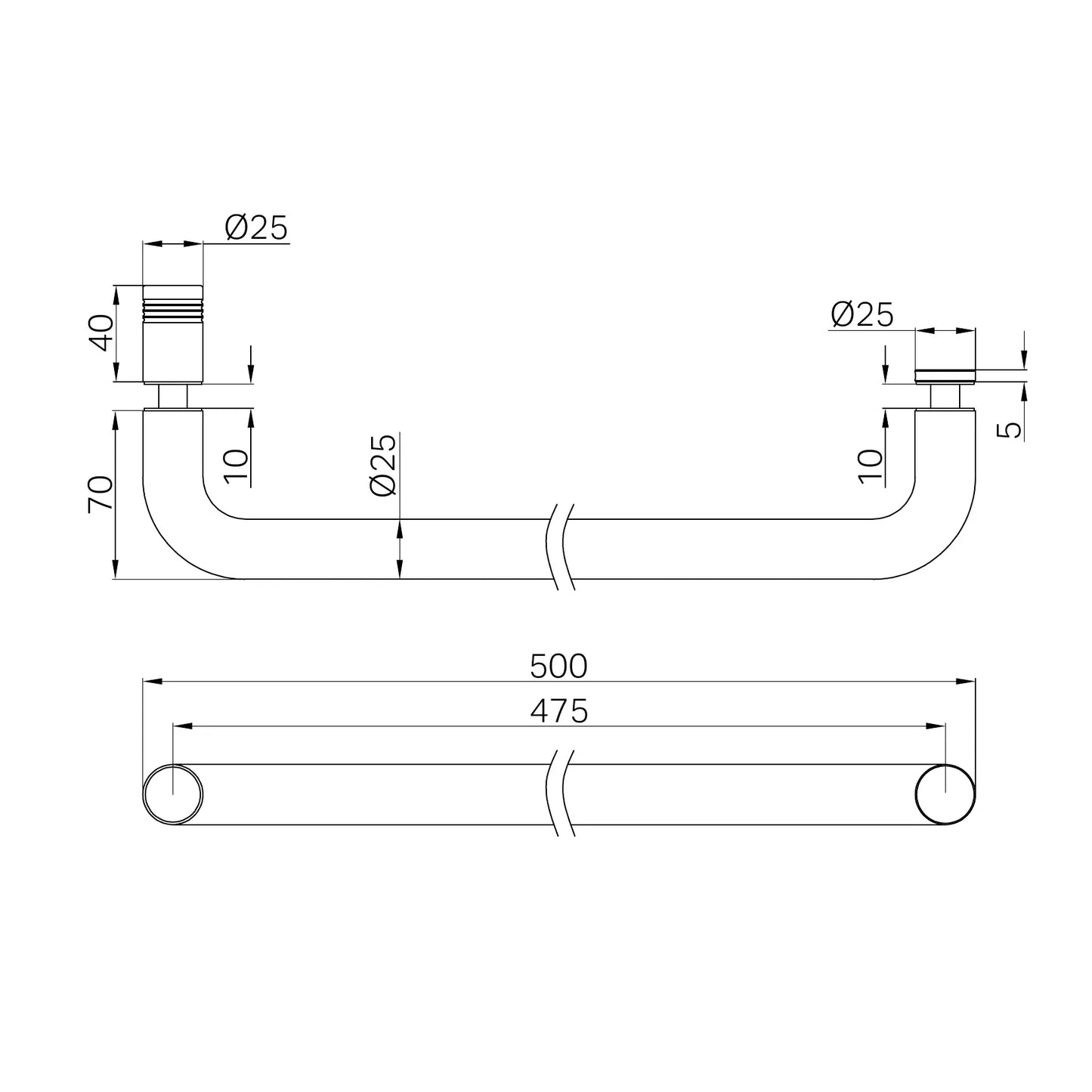 Towel Bar 500mm Brushed Nickel