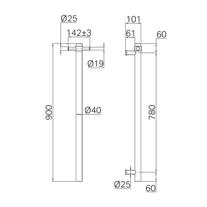 Mecca 240V Single Vertical Heated Towel Rail Chrome