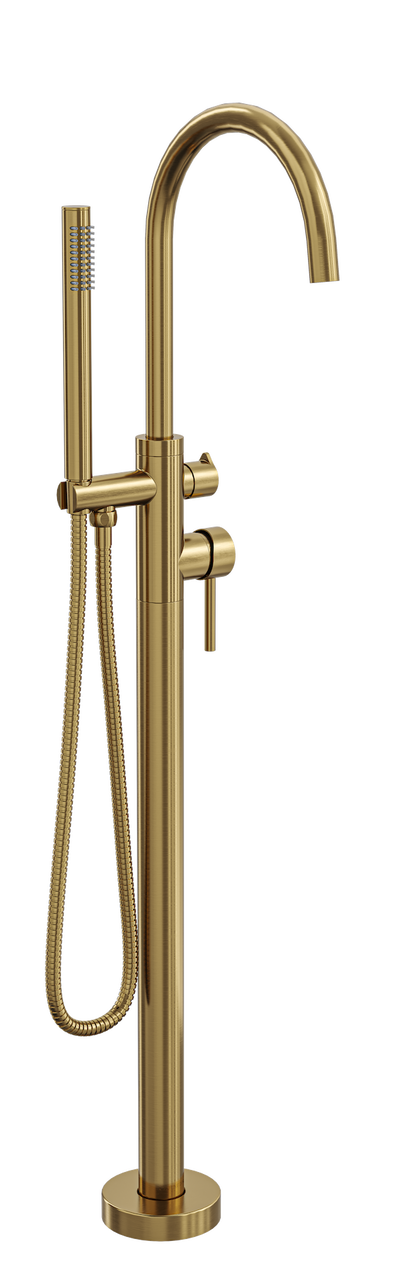 Nure Freestanding Bath Filler with Hand Shower - Brushed Brass