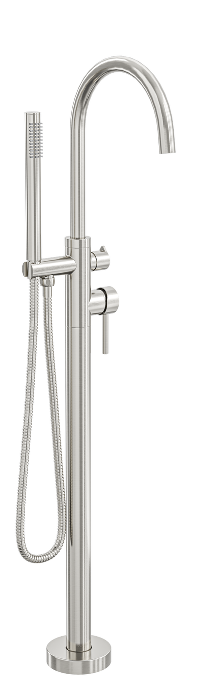 Nure Freestanding Bath Filler with Hand Shower - Brushed Nickel