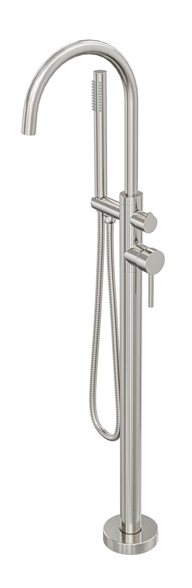 Nure Freestanding Bath Filler with Hand Shower - Brushed Nickel