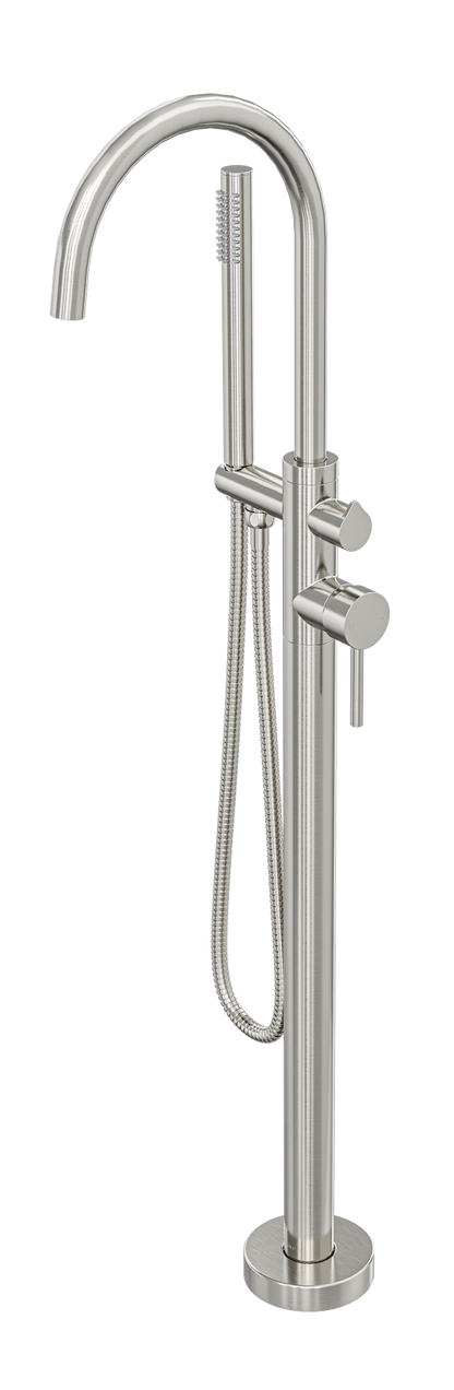 Nure Freestanding Bath Filler with Hand Shower - Brushed Nickel