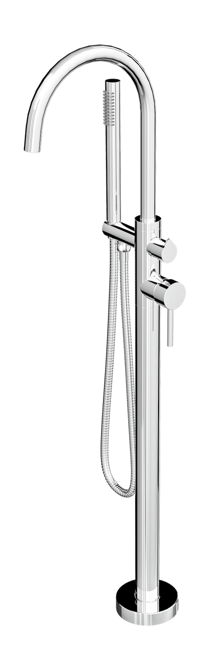 Nure Freestanding Bath Filler with Hand Shower - Chrome