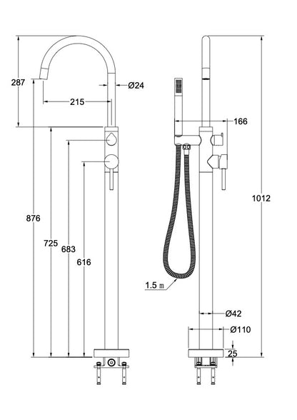 Nure Freestanding Bath Filler with Hand Shower - Chrome