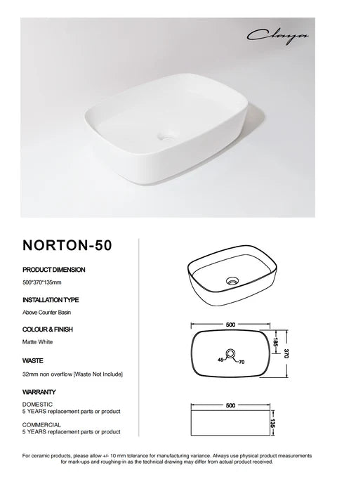 500*370*135mm Gloss White Above Counter Basin