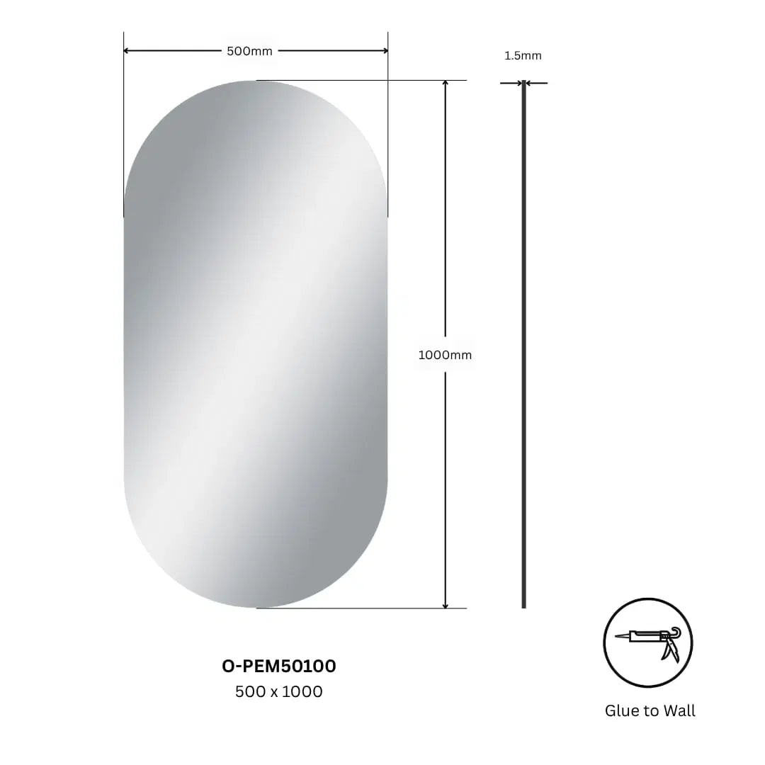 Non-Iuminous Pencil Edge Oval Mirror- 500x1000mm