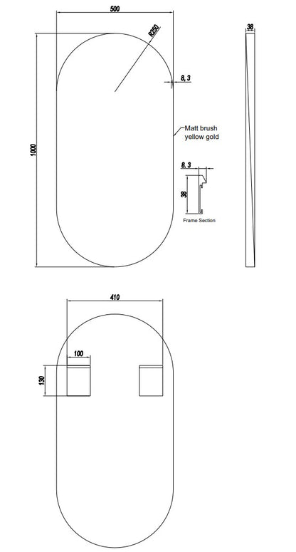 Matte Brushed Black Oval Framed Mirror -   500x1000mm