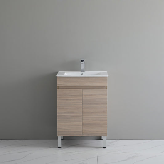 600mm Oak Floor Vanity PVC - Cabinet Only - Oak