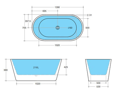 1400mm Freestanding Bathtub - Gloss White