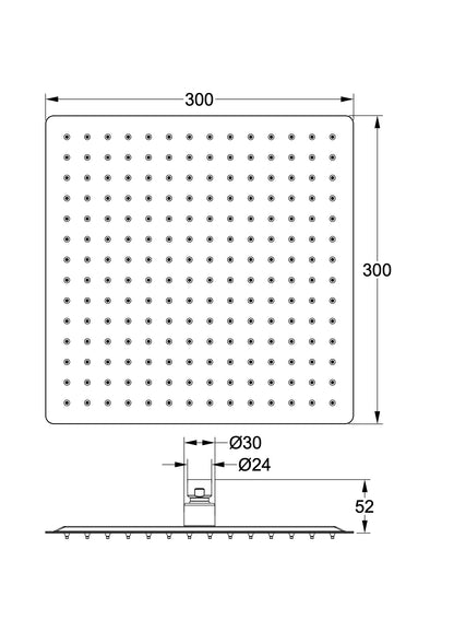 Ocean 300mm Square Shower Head - Matte Black