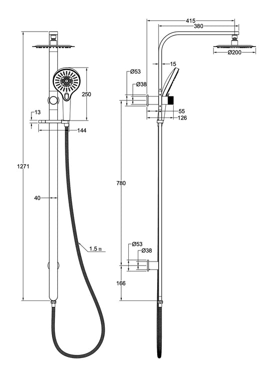 Oceanjet Shower Combination with 200mm Round Head - Chrome