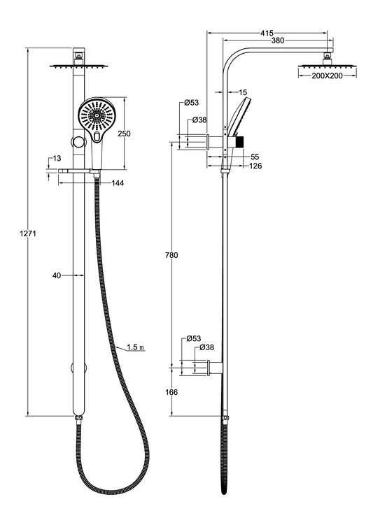 Oceanjet Shower Combination with 200mm Square Head - Brushed Nickel
