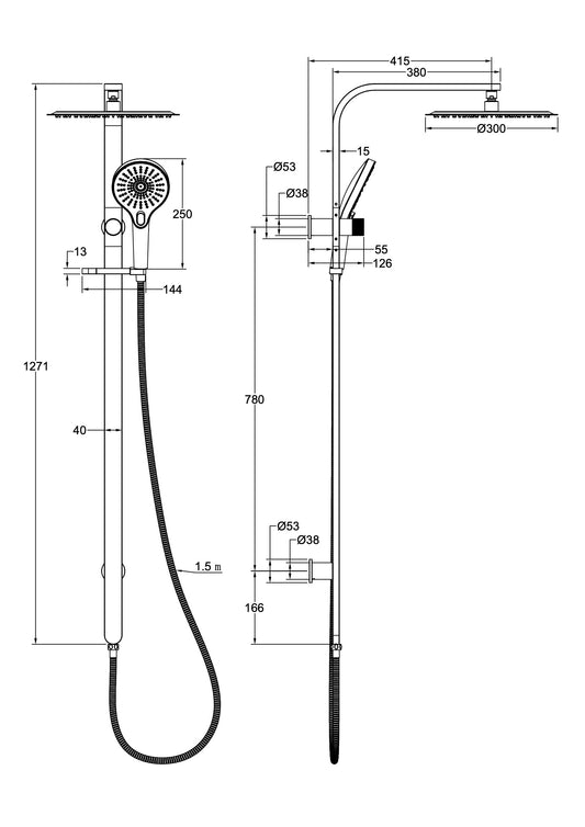 Oceanjet Shower Combination with 300mm Round Head - Matte Black