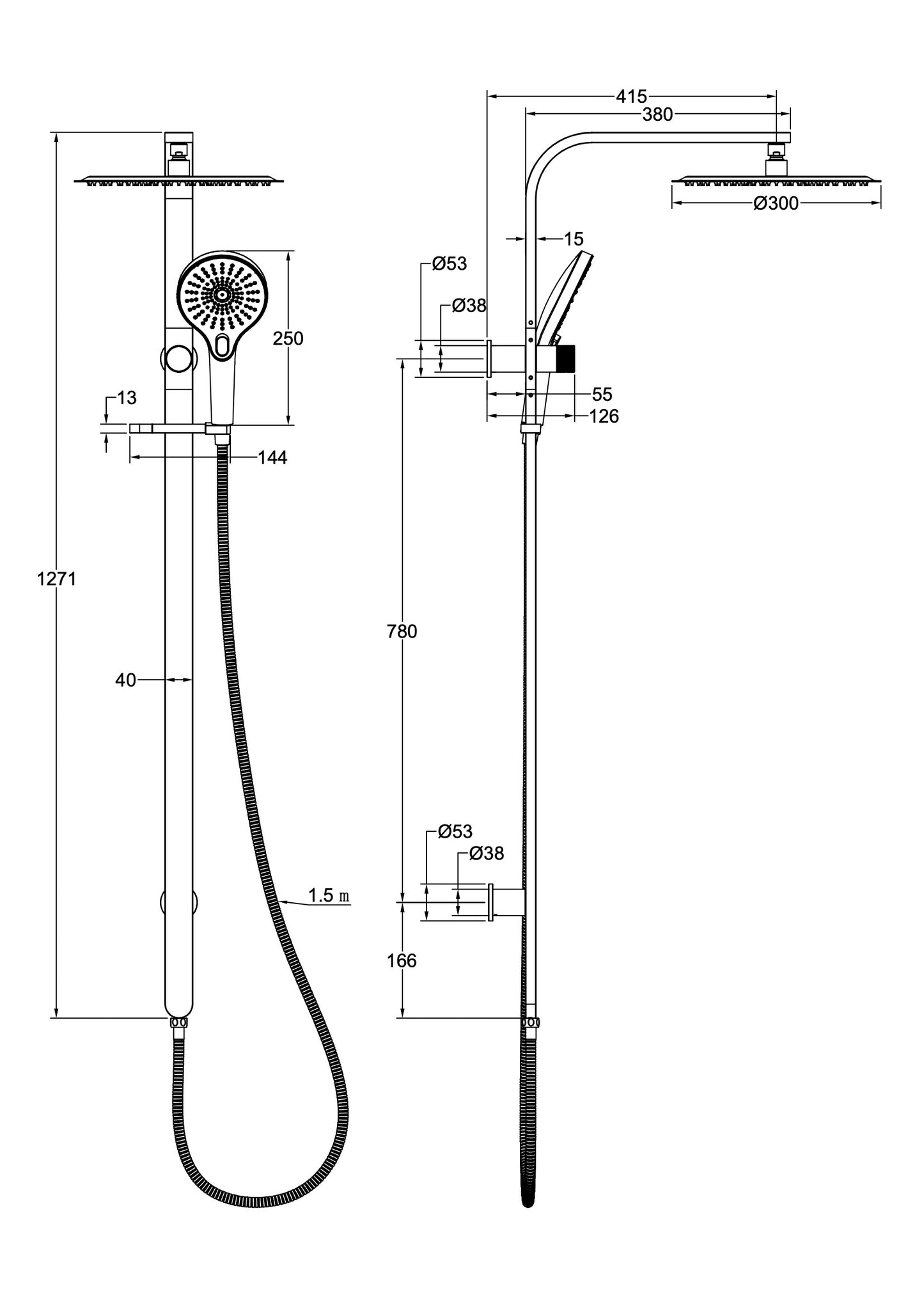Oceanjet Shower Combination with 300mm Round Head - Chrome
