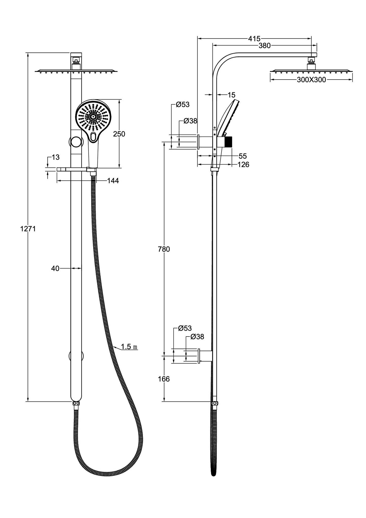 Oceanjet Shower Combination with 300mm Square Head - Brushed Brass