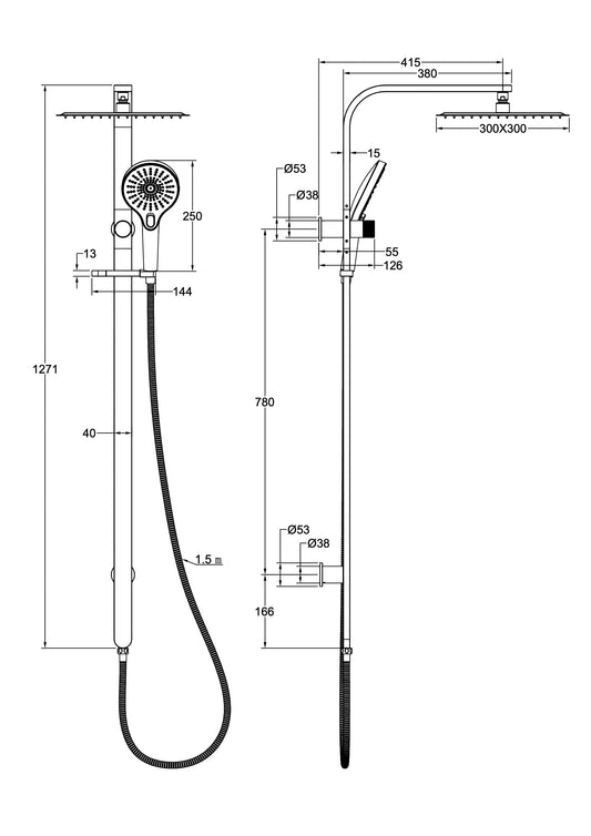 Oceanjet Shower Combination with 300mm Square Head - Brushed Brass