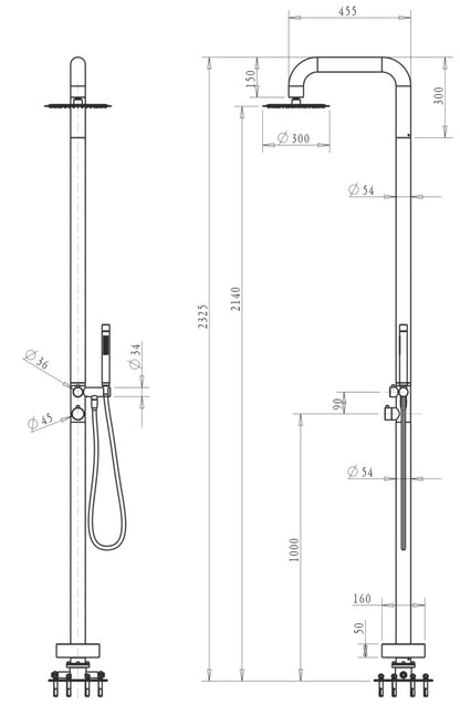 Mica Soft Square Freestanding Outdoor Shower- Brushed Nickel