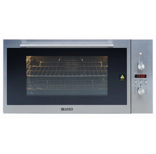 900mm Stainless Steel & Black 100L Oven - 9 Functions, Rotisserie, Triple glazed, Telescopic Rail