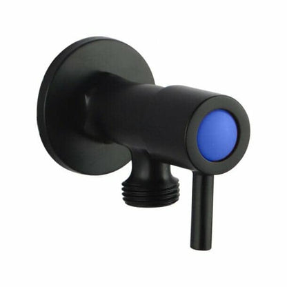 Round Black Brass 1/4 Turn Washing Machine Stop Tap Wall Mounted (one pair)