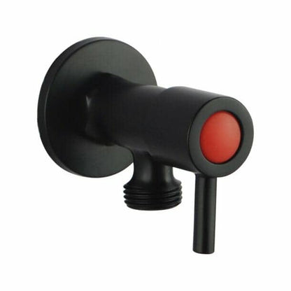 Round Black Brass 1/4 Turn Washing Machine Stop Tap Wall Mounted (one pair)