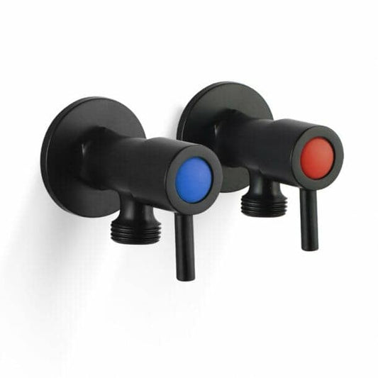 Round Black Brass 1/4 Turn Washing Machine Stop Tap Wall Mounted (one pair)
