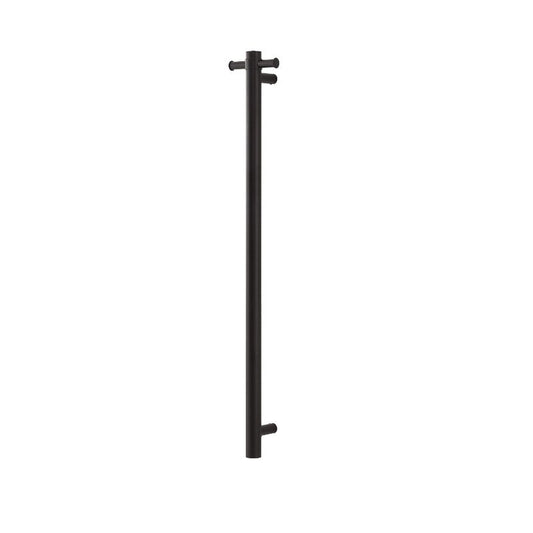 Round Vertical Matte Black Electric Heated Towel Rack Single Bar