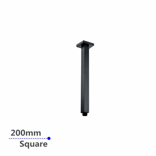 Square Black Ceiling Shower Arm 200mm