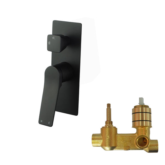 RUSHY Series Square Black Wall Mixer With Diverter(color up)