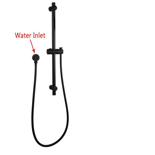 Round Black Adjustable Shower Rail with Wall Connector & Water Hose Only(PVC Hose)