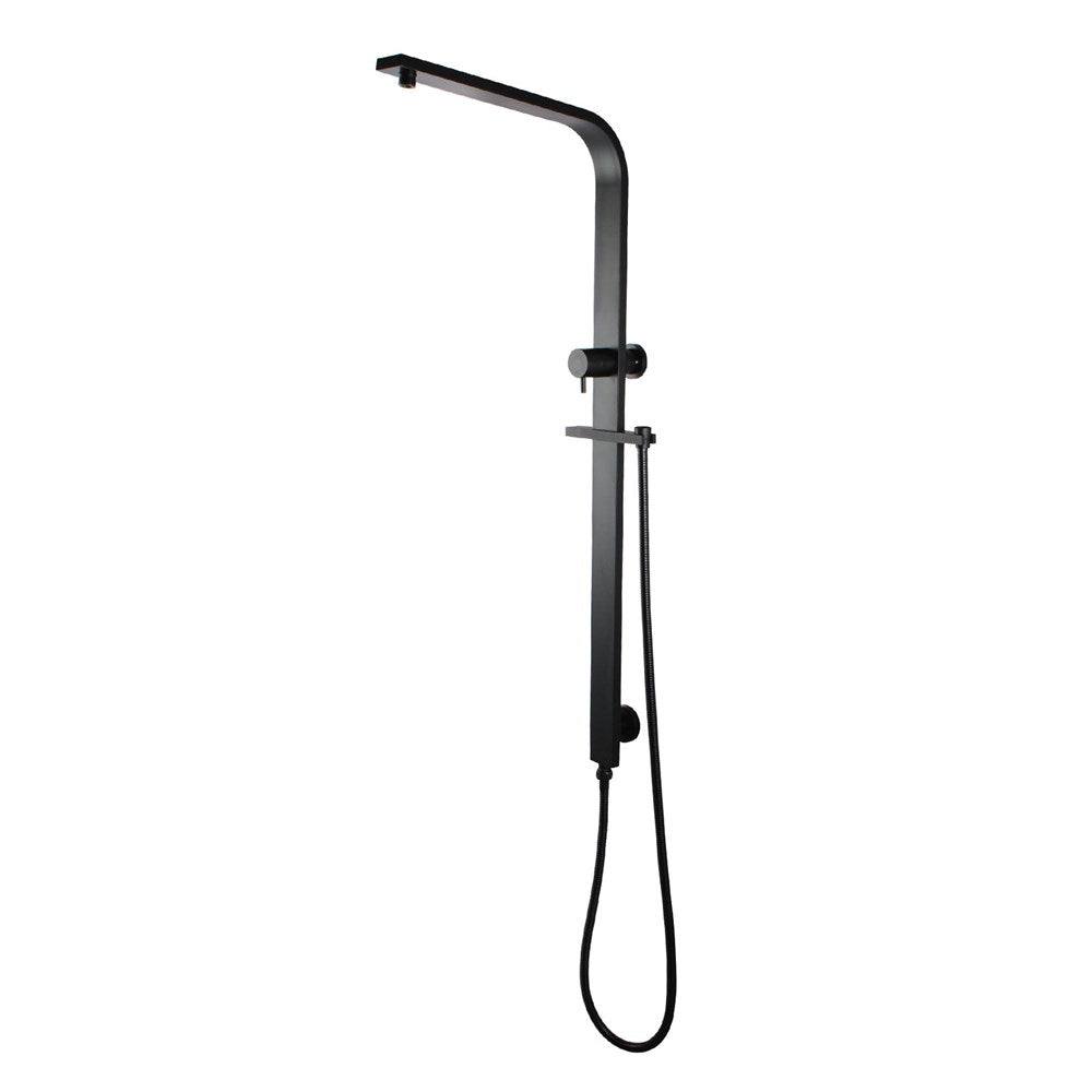 Square Black Shower Station without Shower Head and Handheld Shower(Wide Rail,Stainless Steel Hose)