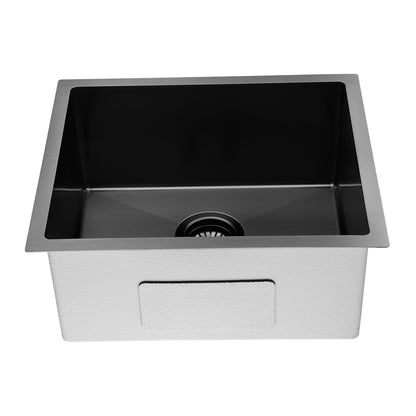 Round Corner Dark Grey Stainless Steel Handmade Single Bowl Kitchen Sink 510*440*230mm(with dark grey waste)