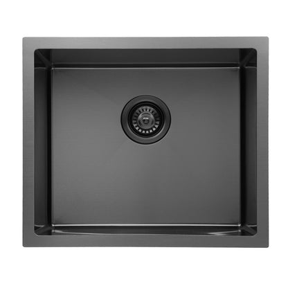 Round Corner Dark Grey Stainless Steel Handmade Single Bowl Kitchen Sink 510*440*230mm(with dark grey waste)