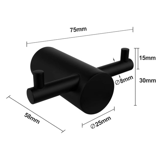 Matt Black Pin Double Robe Hook | OX6207.TR