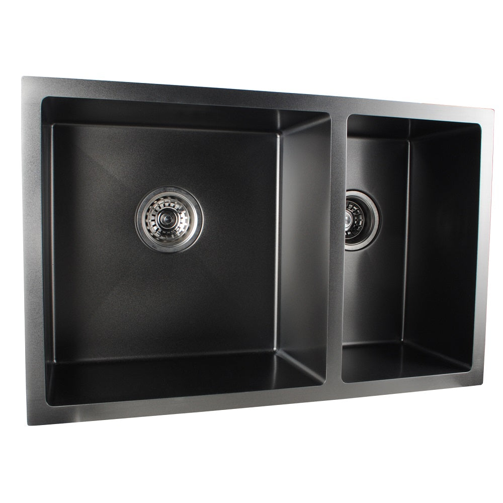 Round Corner Dark Grey Stainless Steel Handmade 1 and 1/2 Bowl Kitchen Sink 710*450*205mm