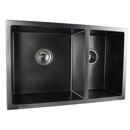 Round Corner Dark Grey Stainless Steel Handmade 1 and 1/2 Bowl Kitchen Sink 710*450*205mm