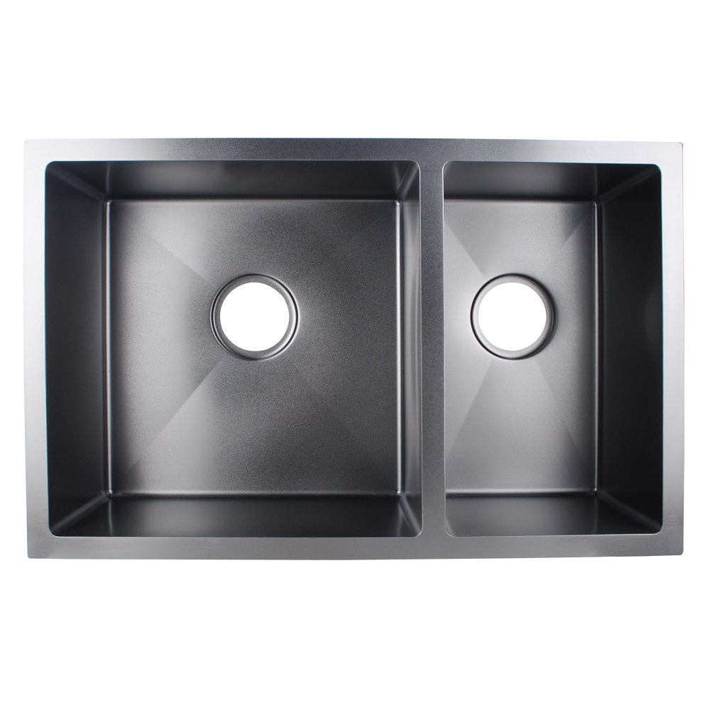 Round Corner Dark Grey Stainless Steel Handmade 1 and 1/2 Bowl Kitchen Sink 710*450*205mm
