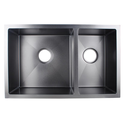 Round Corner Dark Grey Stainless Steel Handmade 1 and 1/2 Bowl Kitchen Sink 710*450*205mm