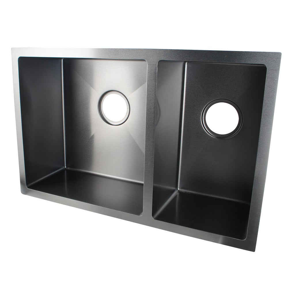 Round Corner Dark Grey Stainless Steel Handmade 1 and 1/2 Bowl Kitchen Sink 710*450*205mm