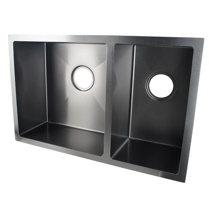 Round Corner Dark Grey Stainless Steel Handmade 1 and 1/2 Bowl Kitchen Sink 710*450*205mm